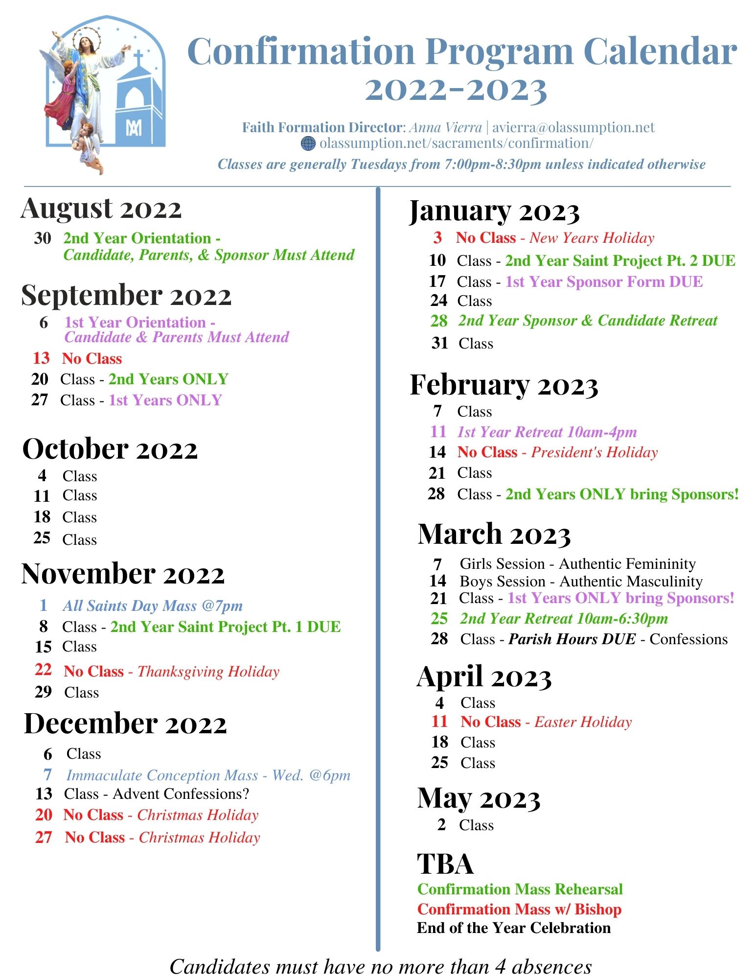 TENTATIVE Confirmation Calendar 22-23